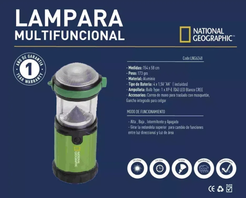 NATIONAL GEOGRAPHIC – LAMPARA MULTIFUNCION LANTERN CAMPER 120 LM (2)