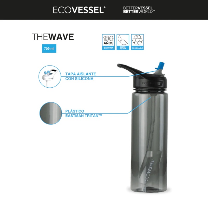 ECOVESSEL – BOTELLA DE HIDRATACION THE WAVE 709ML